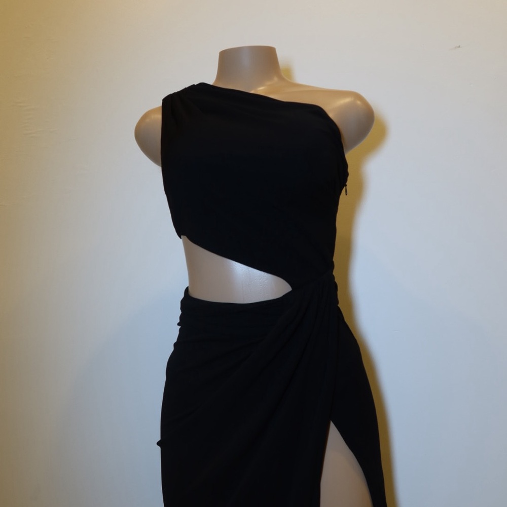 Ronny Kobo Collection Black One-Shoulder Cutout Dress